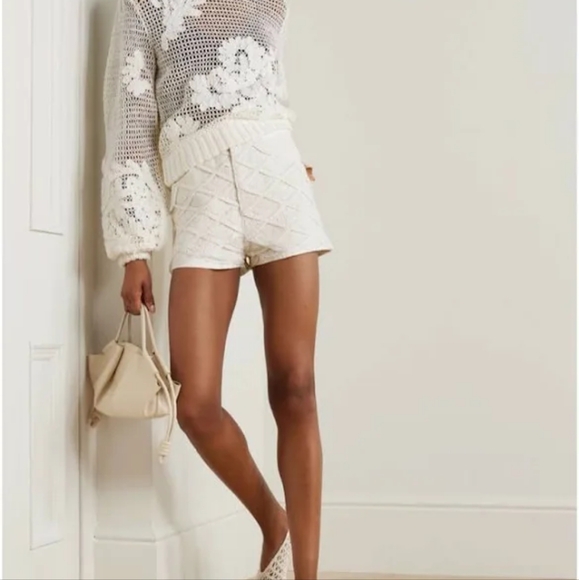 Farm Rio Crochet Detail Cotton Denim Shorts White Size 28 NWT - Picture 4 of 11